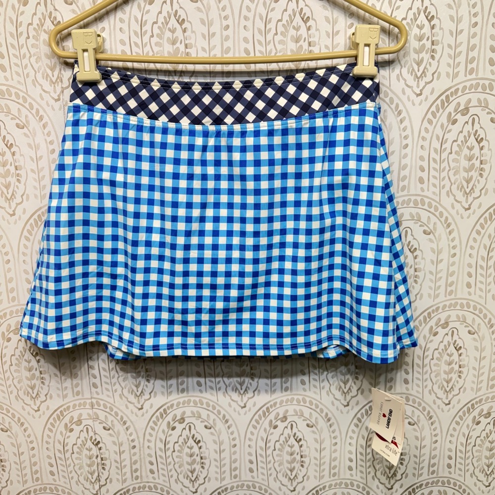 Draper James Lands End Swim Skirt Womens 6 Blue Gingham Mix‎ 530391 Xtra Life